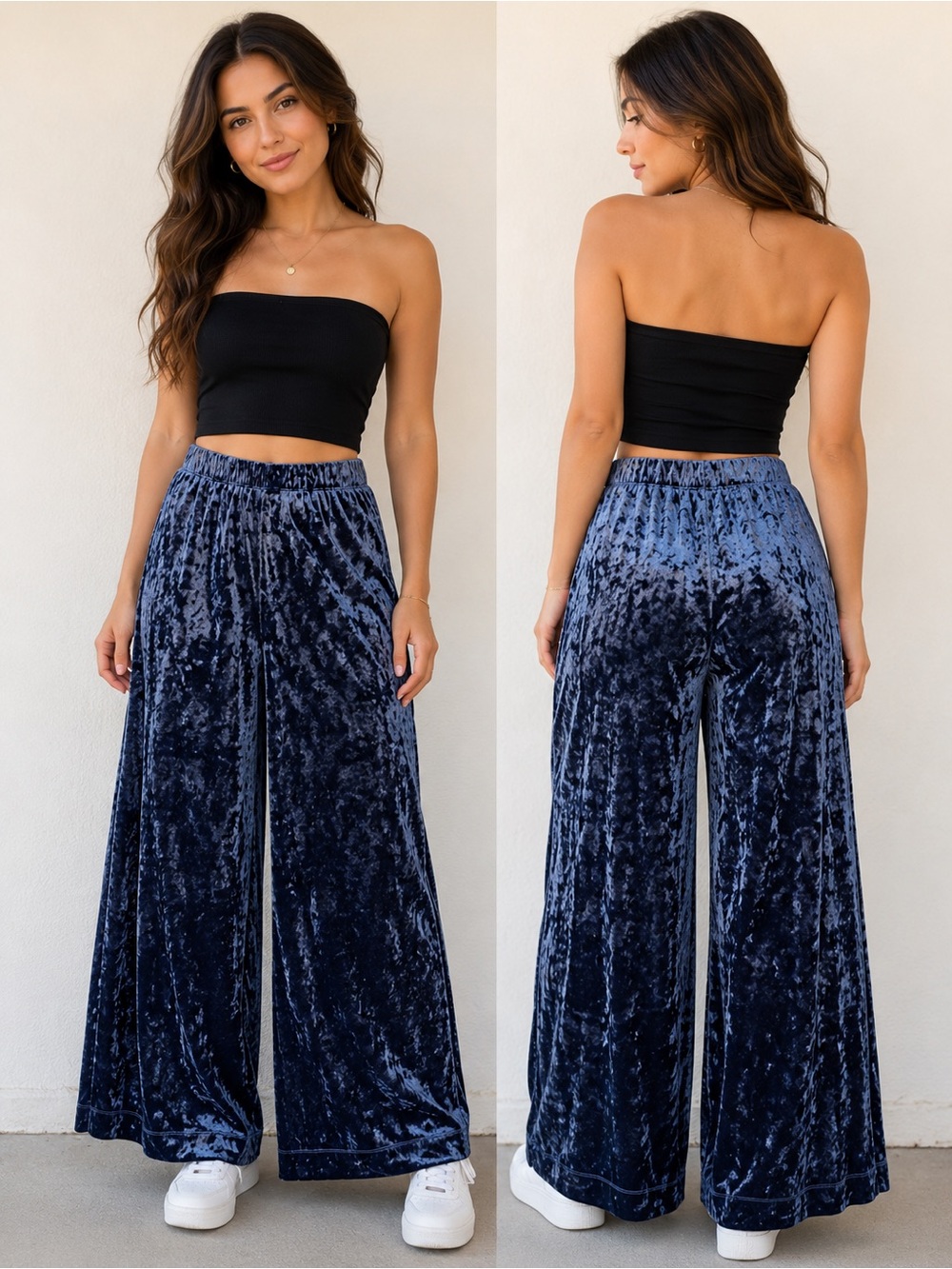 a new day Velvet Wide Leg Pants in Deep Navy